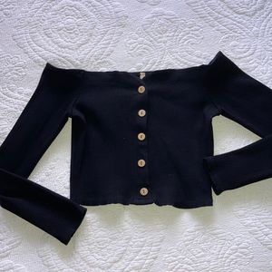 Buttoned off the shoulder top top